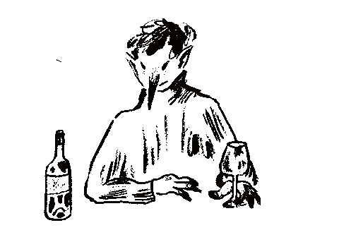 frame by frame animation of an elf continuously pouring and drinking wine.