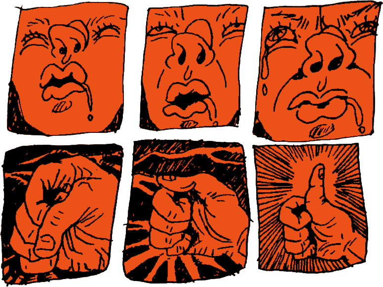 Comic drawin with red pen. Not very funny.