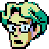 a pixel illustration of a farmer in a Norwegian landscape surrounded by sheep.