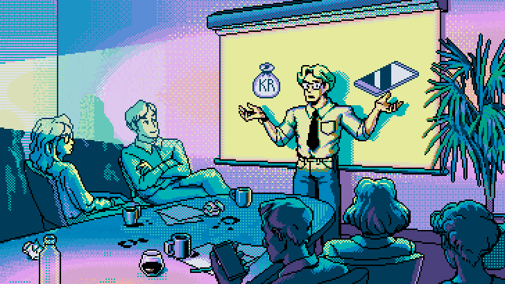 Boss holding a presentation for workers.